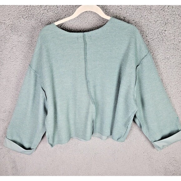 Urban Outfitters Womens Top L  Green Pullover V-Neck Reverse Seam Ribbed Texture - Picture 2 of 15